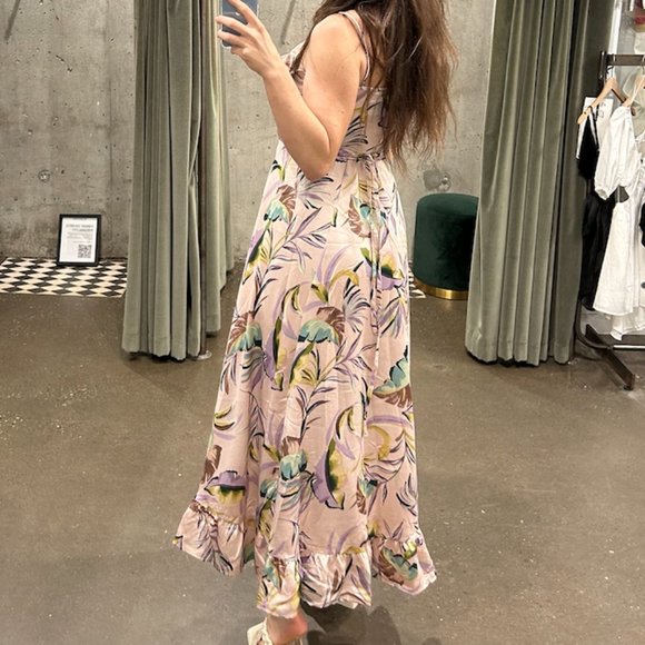 Blush Pink Sleeveless Floral Wrap Ruffle High Low Dress - Picture 4 of 5